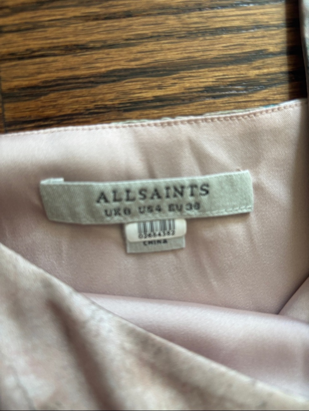 All Saints size 4 silk Slip Dress in Blush with Abstract Mint Accents - Picture 2 of 6